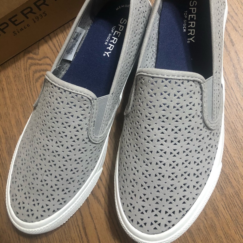 Sperry seaside grey women’s slip on shoes